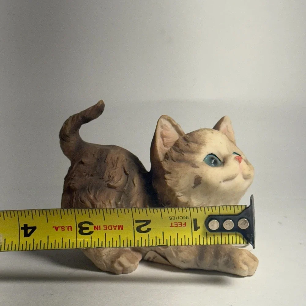 Vintage Kitten Figurine Brown & White Cat with Blue Eyes – 1990s Walmart
